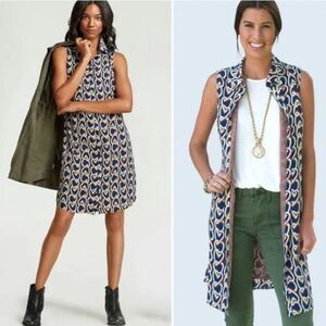 CAbi Blue Heart Pattern sleeveless shirt dress size xs EUC